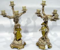 Pair of late 19th/early 20th century Austrian porcelain candelabra, each four-branch,