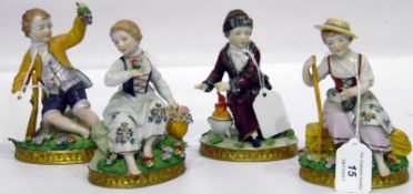 Set of four Sitzendorf figures "Allegorical of the Four Seasons", 12.5cm high approx.