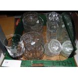 Large quantity of glassware including fruit bowls with matching bowls, engraved pudding bowls,