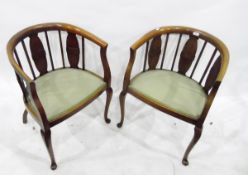 Pair of mahogany tub chairs with slatted and vase splats,