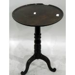 19th century circular mahogany dish-top tripod table on turned column,