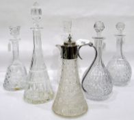 EPNS-mounted and glass claret jug and five various glass decanters (6)