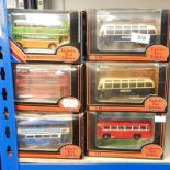 Collection of Exclusive First Edition diecast model buses in window boxes
