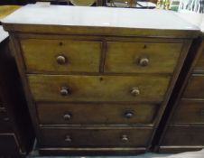 Victorian mahogany veneered chest of two short and three graduated long drawers, on plinth base,