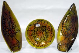 Poole pottery circular dish, yellow and orange ground,