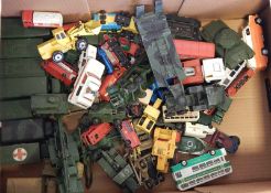 Quantity of loose diecast military vehicles and others together with Airfix military kits (1 box)