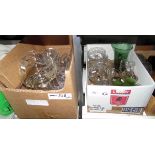 Large quantity of assorted glassware including water glasses, a cake stand, etc.