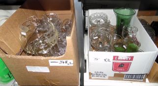 Large quantity of assorted glassware including water glasses, a cake stand, etc.