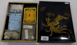 Bezique games box, the oriental lacquer box decorated with exotic bird,