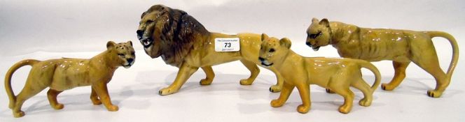 Beswick model lion, lioness and two lion cubs,