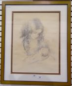 20th century school Coloured lithograph "Tenderness", woman with child, signed,