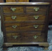 Small mahogany chest of drawers with moulded edge top, two short and three long graduated drawers,