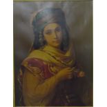 Victorian chromolithograph Victorian lady in Eastern-style dress