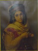 Victorian chromolithograph Victorian lady in Eastern-style dress