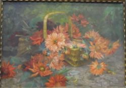 Emma Guinand (20th century school) Oil on canvas Dahlias in a basket, signed lower right, 47.