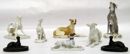 Model greyhound on an oval base with blue cross-sword marks to base,