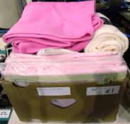 Large quantity of sheets and fleece throws (1 box)