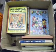 Various childrens annuals including Eagle 1963, Pip and Squeak 1939, Valiant Annual 1965,