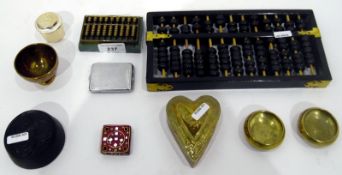 Two abacus sets, a heart-shaped trinket box,