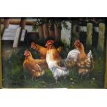 Reproduction oil on board Chickens