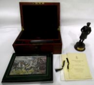 Spelter figure of a soldier from the Gordon Highlander's Regiment, associated leaflets, table mats,