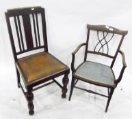 Lady's Edwardian mahogany-framed open arm elbow chair with shaped crest rail,