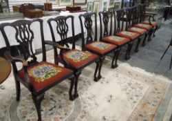 Set of eight (6+2) 19th century reproduction Georgian-style mahogany dining chairs having carved