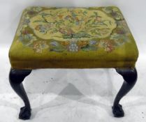 Early 20th century stool having gros-point needlework upholstered padded seat and on four mahogany