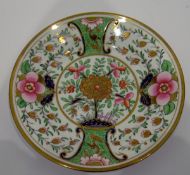 Swansea porcelain plate with formal leaf and flowerhead decoration in pink, green, gold and blue,