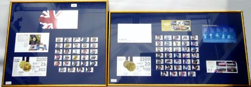 Framed stamp collection for the London 2012 Olympic Gold Medal set and another for the London 2012