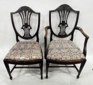 Four mahogany Hepplewhite-style shield-back chairs (2 standards and 2 elbow chairs),
