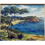Rigau Geli(?) Oil on canvas "Playa da Saconca, Costa Brava", signed, 48.