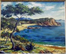 Rigau Geli(?) Oil on canvas "Playa da Saconca, Costa Brava", signed, 48.