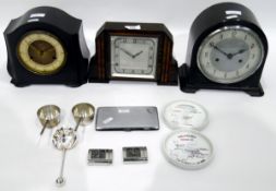 Three 20th century mantel clocks to include Enfield & Smiths and a quantity of collectables