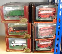 Collection of Exclusive First Edition diecast model buses and lorries in window boxes