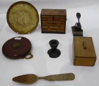 Quantity of collectable items to include candlesticks, tape measure, books, postcards,