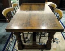 Cherry wood draw-leaf dining table with moulded frieze,