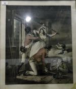 Four framed prints after G Morland, 'Recruit Deserted', 'Trepanning, The Recruit',