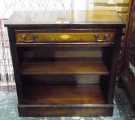 Reproduction dwarf mahogany two-tier open bookcase with a pattera inlaid drawer to frieze,