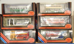 Collection of Exclusive First Edition diecast model buses in window boxes