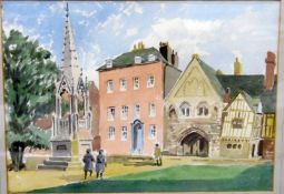 Unattributed Watercolour drawing Bishop Hooper's Monument, Gloucester,