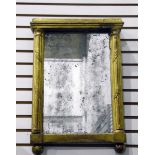 Rectangular gilt-framed mirror with column and leaf decoration,