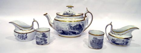 Early 19th century Spode bat-printed part tea service, pattern 557, decorated with pastoral scenes,