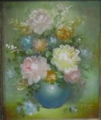 E Green (20th century school) Oil on canvas Still life study of flowers, signed lower right, 23.