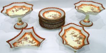 19th century creamware-type pottery dessert set viz:- 10 plates,