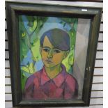 20th century portrait Oil on canvas Head and shoulders study of a boy, with abstract background,