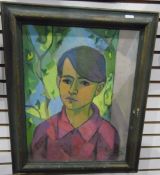 20th century portrait Oil on canvas Head and shoulders study of a boy, with abstract background,