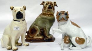 Three Meissen/Dresden model pug dogs, 27.