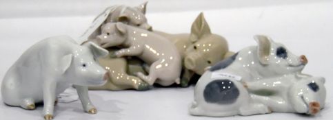 Lladro model group of a pig with two piglets,