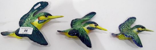 Set of three Beswick graduating kingfisher wall plaques